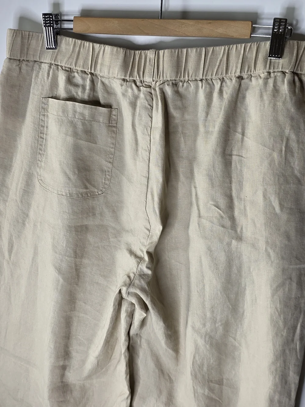 Quince Light Tan 100% Linen Wide Leg casual Pants Large Elastic waist